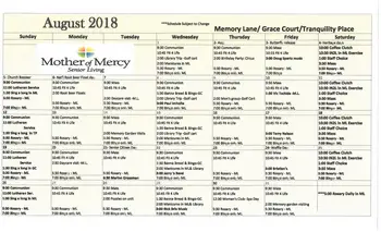 Activity Calendar of Mother of Mercy Campus of Care, Assisted Living, Nursing Home, Independent Living, CCRC, Albany, MN 2
