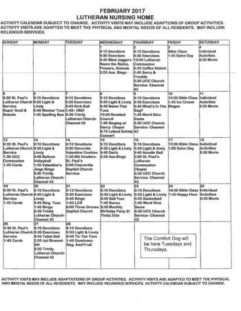 Activity Calendar of Good Shepherd, Assisted Living, Nursing Home, Independent Living, CCRC, Concordia, MO 2