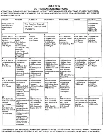 Activity Calendar of Good Shepherd, Assisted Living, Nursing Home, Independent Living, CCRC, Concordia, MO 3