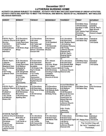 Activity Calendar of Good Shepherd, Assisted Living, Nursing Home, Independent Living, CCRC, Concordia, MO 4