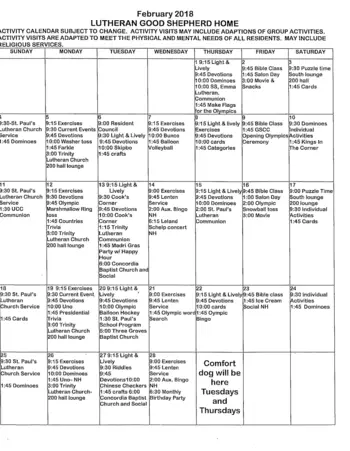 Activity Calendar of Good Shepherd, Assisted Living, Nursing Home, Independent Living, CCRC, Concordia, MO 5