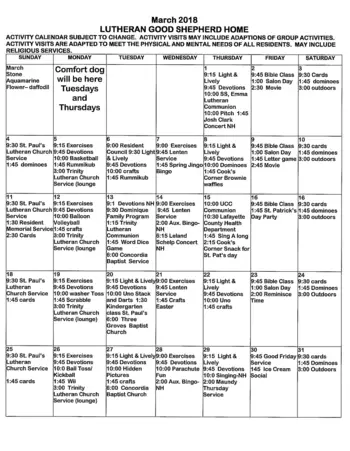 Activity Calendar of Good Shepherd, Assisted Living, Nursing Home, Independent Living, CCRC, Concordia, MO 6