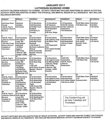 Activity Calendar of Good Shepherd, Assisted Living, Nursing Home, Independent Living, CCRC, Concordia, MO 1