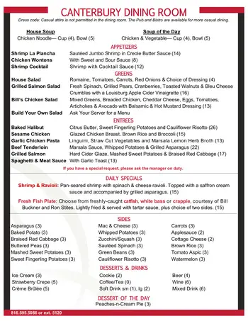 Dining menu of Bishop Spencer Place, Assisted Living, Nursing Home, Independent Living, CCRC, Kansas City, MO 9