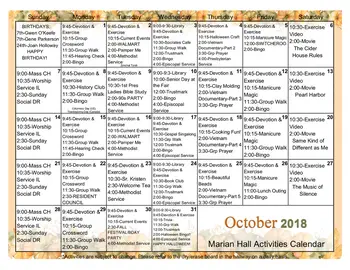 Activity Calendar of St. Catherine Village, Assisted Living, Nursing Home, Independent Living, CCRC, Madison, MS 1