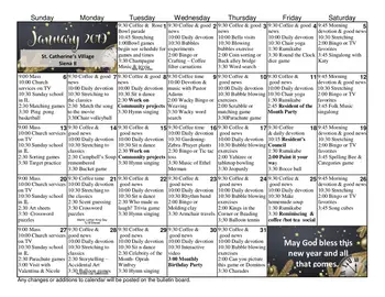 Activity Calendar of St. Catherine Village, Assisted Living, Nursing Home, Independent Living, CCRC, Madison, MS 7