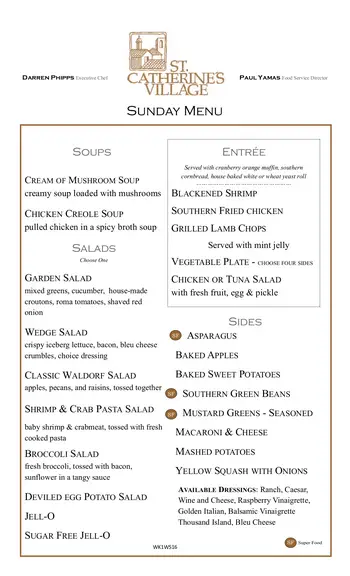 Dining menu of St. Catherine Village, Assisted Living, Nursing Home, Independent Living, CCRC, Madison, MS 2