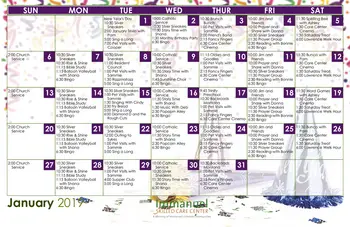 Activity Calendar of Immanuel Lutheran Communities, Assisted Living, Nursing Home, Independent Living, CCRC, Kalispell, MT 2