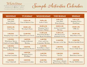 Activity Calendar of WhiteStone, Assisted Living, Nursing Home, Independent Living, CCRC, Greensboro, NC 1