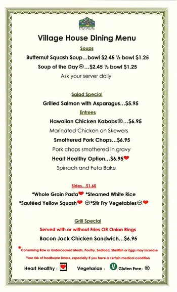 Dining menu of Penick Village, Assisted Living, Nursing Home, Independent Living, CCRC, Southern Pines, NC 1