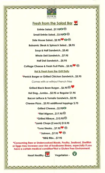 Dining menu of Penick Village, Assisted Living, Nursing Home, Independent Living, CCRC, Southern Pines, NC 2