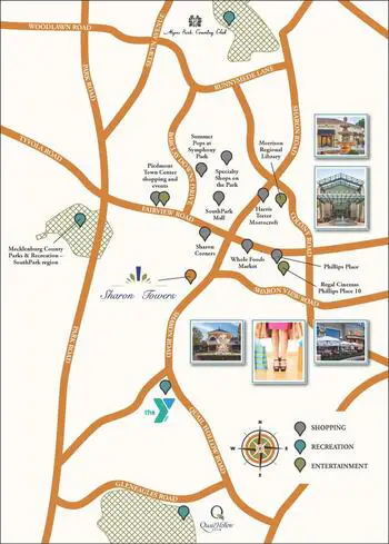Campus Map of Sharon Towers, Assisted Living, Nursing Home, Independent Living, CCRC, Charlotte, NC 3