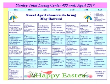 Activity Calendar of Stanley Total Living Center, Assisted Living, Nursing Home, Independent Living, CCRC, Stanley, NC 1