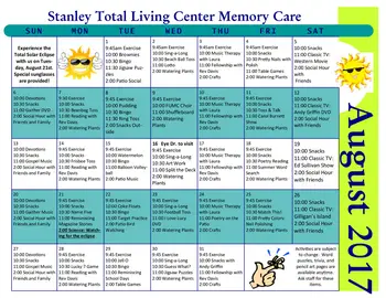 Activity Calendar of Stanley Total Living Center, Assisted Living, Nursing Home, Independent Living, CCRC, Stanley, NC 2