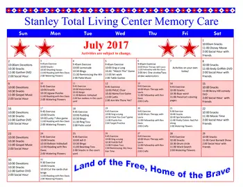 Activity Calendar of Stanley Total Living Center, Assisted Living, Nursing Home, Independent Living, CCRC, Stanley, NC 7