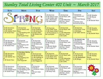 Activity Calendar of Stanley Total Living Center, Assisted Living, Nursing Home, Independent Living, CCRC, Stanley, NC 9