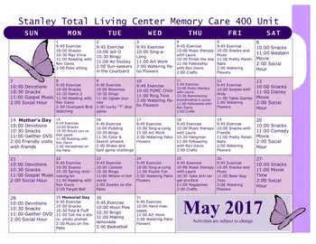 Activity Calendar of Stanley Total Living Center, Assisted Living, Nursing Home, Independent Living, CCRC, Stanley, NC 10