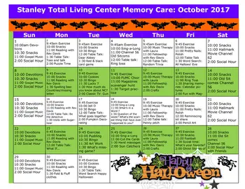 Activity Calendar of Stanley Total Living Center, Assisted Living, Nursing Home, Independent Living, CCRC, Stanley, NC 12