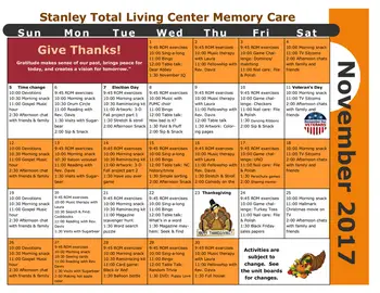 Activity Calendar of Stanley Total Living Center, Assisted Living, Nursing Home, Independent Living, CCRC, Stanley, NC 11