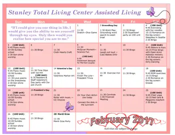 Activity Calendar of Stanley Total Living Center, Assisted Living, Nursing Home, Independent Living, CCRC, Stanley, NC 17