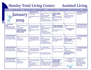 Activity Calendar of Stanley Total Living Center, Assisted Living, Nursing Home, Independent Living, CCRC, Stanley, NC 18