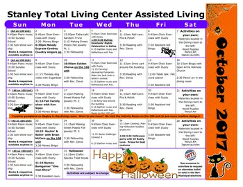 Activity Calendar of Stanley Total Living Center, Assisted Living, Nursing Home, Independent Living, CCRC, Stanley, NC 20