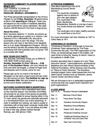 Activity Calendar of The Pines at Davidson, Assisted Living, Nursing Home, Independent Living, CCRC, Davidson, NC 8