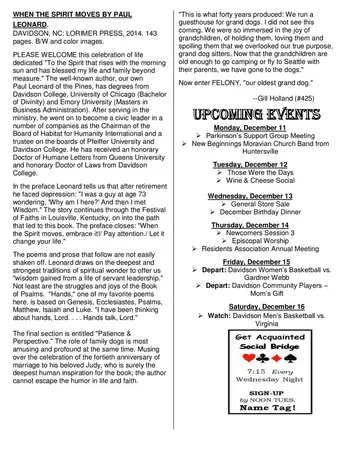 Activity Calendar of The Pines at Davidson, Assisted Living, Nursing Home, Independent Living, CCRC, Davidson, NC 10