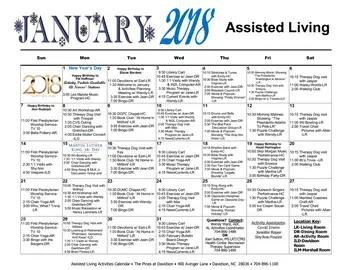 Activity Calendar of The Pines at Davidson, Assisted Living, Nursing Home, Independent Living, CCRC, Davidson, NC 12