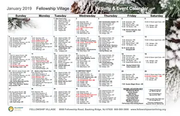 Activity Calendar of Fellowship Senior Living, Assisted Living, Nursing Home, Independent Living, CCRC, Basking Ridge, NJ 1
