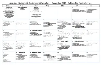 Activity Calendar of Fellowship Senior Living, Assisted Living, Nursing Home, Independent Living, CCRC, Basking Ridge, NJ 2