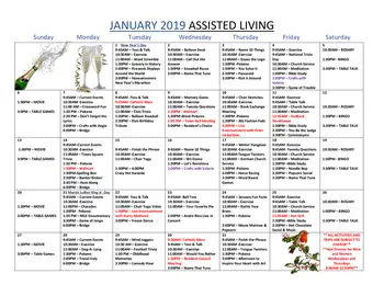 Activity Calendar of Hudson Hills, Assisted Living, Nursing Home, Independent Living, CCRC, North Bergen, NJ 1