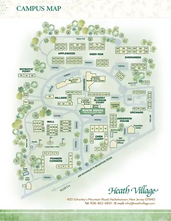 Campus Map of Heath Village, Assisted Living, Nursing Home, Independent Living, CCRC, Hackettstown, NJ 1