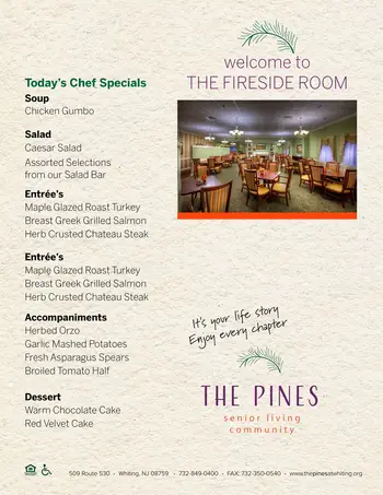 Dining menu of Pines At Whiting, Assisted Living, Nursing Home, Independent Living, CCRC, Whiting, NJ 2