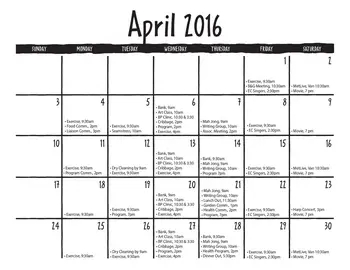 Activity Calendar of El Castillo Retirement, Assisted Living, Nursing Home, Independent Living, CCRC, Santa Fe, NM 2