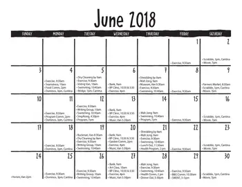 Activity Calendar of El Castillo Retirement, Assisted Living, Nursing Home, Independent Living, CCRC, Santa Fe, NM 5