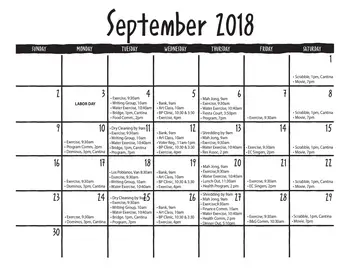 Activity Calendar of El Castillo Retirement, Assisted Living, Nursing Home, Independent Living, CCRC, Santa Fe, NM 10