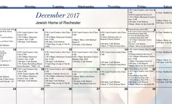 Activity Calendar of Jewish Senior Life, Assisted Living, Nursing Home, Independent Living, CCRC, Rochester, NY 1