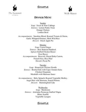 Dining menu of Jewish Senior Life, Assisted Living, Nursing Home, Independent Living, CCRC, Rochester, NY 1
