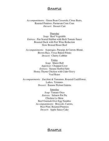 Dining menu of Jewish Senior Life, Assisted Living, Nursing Home, Independent Living, CCRC, Rochester, NY 2