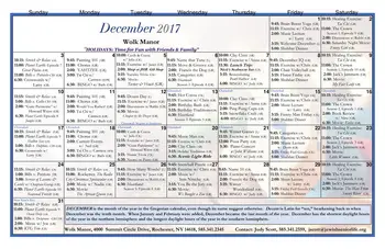 Activity Calendar of Jewish Senior Life, Assisted Living, Nursing Home, Independent Living, CCRC, Rochester, NY 12