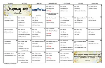 Activity Calendar of The Wesley Community, Assisted Living, Nursing Home, Independent Living, CCRC, Saratoga Springs, NY 4
