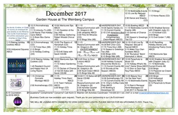 Activity Calendar of Weinberg Campus, Assisted Living, Nursing Home, Independent Living, CCRC, Getzville, NY 4