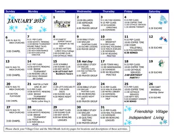 Activity Calendar of Friendship Village, Assisted Living, Nursing Home, Independent Living, CCRC, Dayton, OH 4