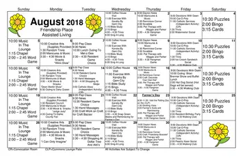 Activity Calendar of Friendship Village, Assisted Living, Nursing Home, Independent Living, CCRC, Dayton, OH 1