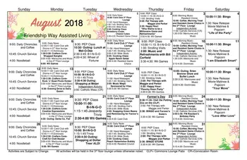 Activity Calendar of Friendship Village, Assisted Living, Nursing Home, Independent Living, CCRC, Dayton, OH 2