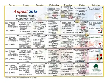 Activity Calendar of Friendship Village, Assisted Living, Nursing Home, Independent Living, CCRC, Dayton, OH 3
