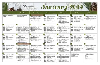 Activity Calendar of Ohio Eastern Star Home, Assisted Living, Nursing Home, Independent Living, CCRC, Mount Vernon, OH 1