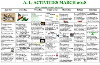 Activity Calendar of Stow-Glen Retirement Village, Assisted Living, Nursing Home, Independent Living, CCRC, Stow, OH 2