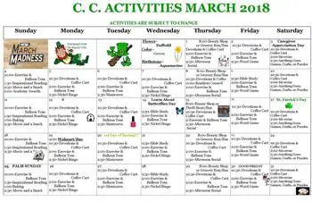 Activity Calendar of Stow-Glen Retirement Village, Assisted Living, Nursing Home, Independent Living, CCRC, Stow, OH 4